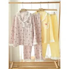 Primavera outono novo estilo pijamas feminino bolha algodão doce bonito rendas de manga comprida terno dos desenhos anim