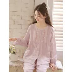 2026 pijamas estilo primavera feminino gaze de algodão puro doce bordado terno de manga comprida outono algodão puro pod