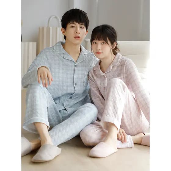 Casal pijamas feminino três camadas acolchoado primavera outono engrossado puro algodão ar outono inverno algodão Interl
