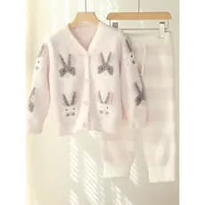 {Ilha de dormir} Pijama de lã macio de meio lado, meninos, meninas, inverno, bonito, desenho animado, cardigã grosso, co