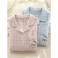 {Ilha de dormir} outono inverno casal pijamas feminino algodão puro ar algodão entrelaçado inverno masculino simples aco