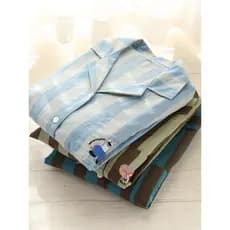{Ilha de dormir} Primavera Outono Casal Pijama Listrado Bordado Estilo Japonês Puro Algodão Manga Longa Pele Macia-F