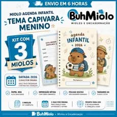 Kit de Miolos Agenda Infantil Capivara Menino 2026 A5 2 Dias Por Página Papel 90g