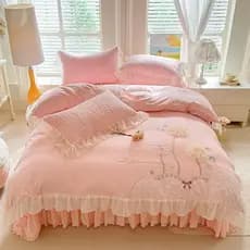 Capa de cama de algodão lavado estilo princesa coreana conjunto de quatro peças luz luxo renda colcha dormitório quarto