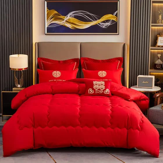 Grande vermelho cor sólida colcha de casamento feliz colcha dote de noiva quatro estações Universal engrossado colcha de
