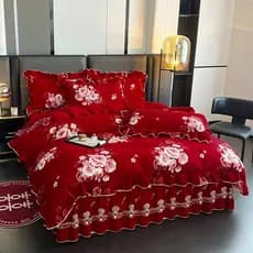 Grande vermelho puro algodão impresso saia de cama conjunto de quatro peças algodão engrossado colcha acolchoada 1.8m do