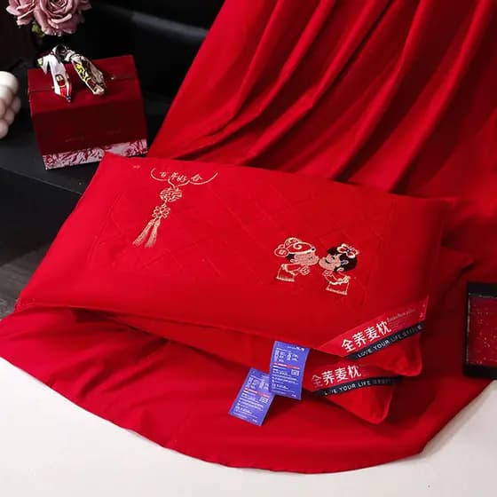 Todo o algodão casamento trigo sarraceno travesseiro grande vermelho dote de casamento bordado travesseiro núcleo removí