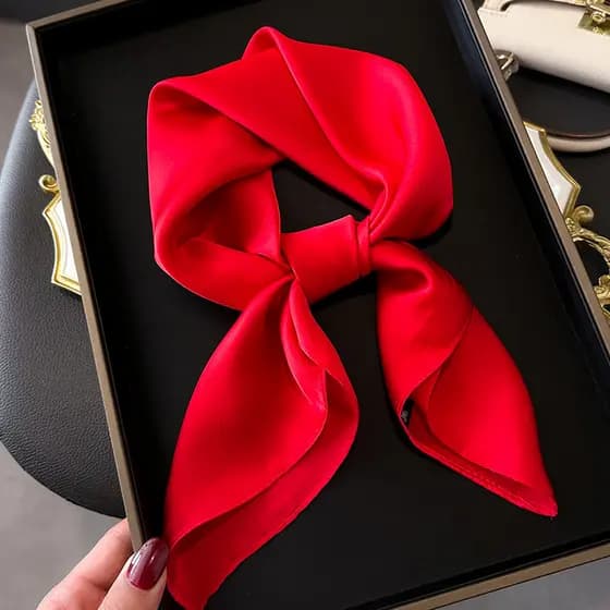 Cor sólida chinês vermelho grande vermelho pequeno lenço quadrado lenço de seda feminino primavera outono verão camisa c