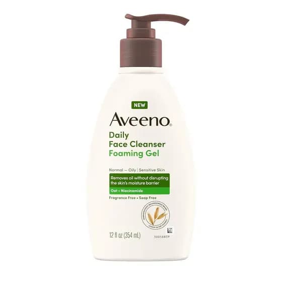 Gel de Limpeza Facial Espumante Diário Aveeno para Pele Normal a Oleosa ou Sensível, Fórmula com Prebióticos de Aveia, S
