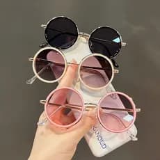 Crianças óculos de sol meninos meninas moda Metal pára-sol espelhos bebê Anti-ultravioleta rua tiro quadro redondo Retro