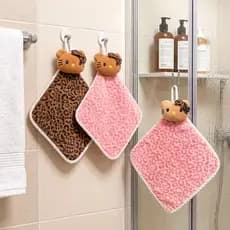 Toalha de mão de couro preto com estampa de leopardo, toalha de mão doméstica pendurável, espessada, absorve água, secag