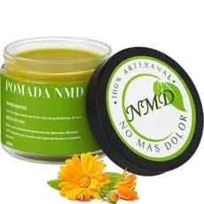 Pomada para Alívio da Dor NMD, contendo óleo de arnica, azeite de oliva, folha de cipreste e cera de abelha, proporciona