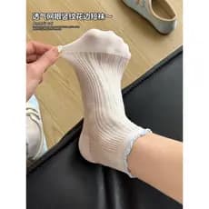 Meias de renda fofas femininas de algodão puro meias cano médio verão meias de algodão branco fungo borda meias de malha