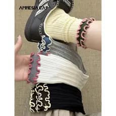 Meias de renda femininas primavera outono ins na moda meias de tubo médio puro algodão fungo lado pilha meias femininas