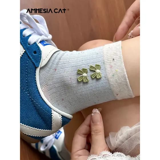 Meias de arco femininas ideias fio bonito meias verão estilo fino ins na moda japonês doce cor puro algodão meias