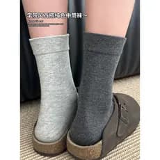 Meias de pilha cinza femininas primavera verão puro algodão Mid-Tube meias japonesas ins na moda cinza meias desossadas