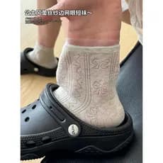 Meias de renda cinza femininas verão fino puro algodão malha Mid-tube meias ins na moda arco meias boca rasa