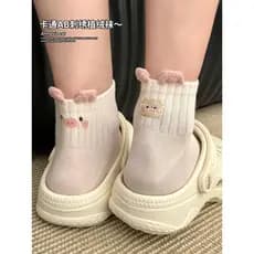 Rosa Piggy bonito meias femininas verão puro algodão Mid-Tube meias ins na moda dos desenhos animados japoneses estilo P