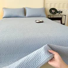 Novo estilo de algodão puro areia lavagem acolchoada capa de cama conjunto de três peças dupla face algodão engrossado l
