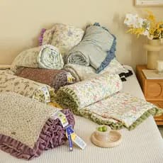 Estilo coreano fresco Floral fresco sentimento de seda gelo verão fresco colcha verão fibra soja colcha renda verão colc