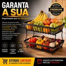Fruteira 2 Andares Metal Preta Organizador de Frutas Legumes Bancada Cozinha Moderna