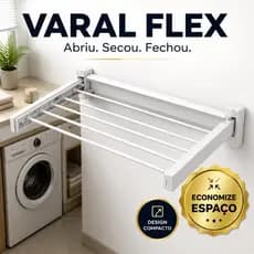 Varal Retrátil Parede Dobrável 5 Varetas Compacto Branco Economiza Espaço Varal Flex Max