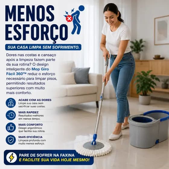 🏆 Mop Giratório 360 Com Balde 13L Esfregão Limpeza Prática Centrífuga Fácil Sem Molhar as Mãos