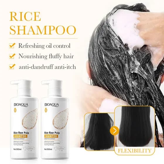 BIOAQUA arroz Original polpa shampoo 500ml extrato de arroz controle de óleo anti-caspa anti-coceira nutritivo fofo maci