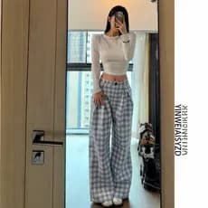 Coreano Retro cintura alta mais magro olhar verificado calças casuais femininas primavera outono 2026 novo estilo solto