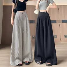 Retro listrado calças de perna larga feminino verão estilo fino 2026 novo estilo cintura alta solta Drape em linha reta