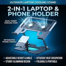Suporte de resfriamento dois em um para celular para Laptop com ventilador e suporte silencioso para resfriamento de ar