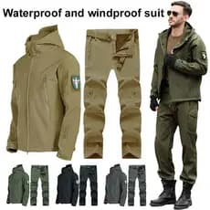 [Térmico e Impermeável] Men's Outdoor Jacket Pants Set Winter Fleece-Lined Water-Resistant Suit For Fishing/Skiing/Mount