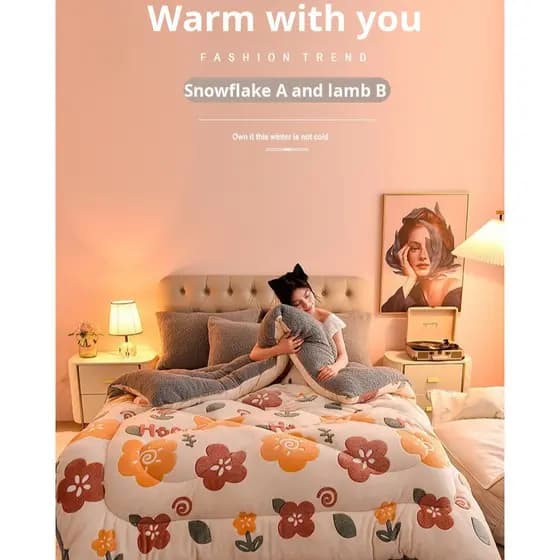 [Ideal Para Inverno] ผ้าห่มขนแกะสองด้านสีนมเนื้อนุ่มอบอุ่น Cobertor/Acolchoado/Quente/Cama