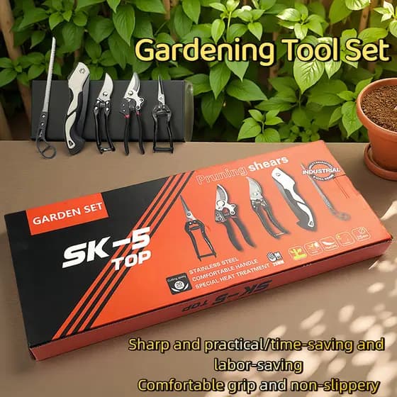 Conjunto de cinco peças para jardinagem, conjunto de ferramentas para plantio de flores domésticas, tesouras de poda em