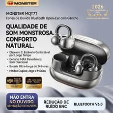 Monster Fone Bluetooth sem fio original aberto para ouvido, headset gamer confortável para jogos, fone tipo C para moto