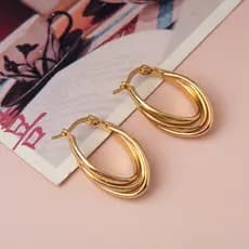 Brincos femininos europeus americanos da moda em aço inoxidável brincos multicamadas