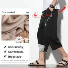【Conforto e Estilo】[Amplo e Fresco] Pantalonas Masculinas Estilo Chinês/Casual/Verão/Calças Curtas