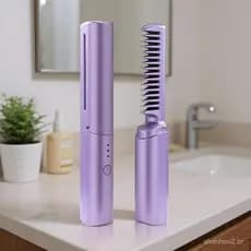 Alisador de Cabelo Cerâmico, 3 Níveis, Recarregável por USB, Escova Alisadora de Cabelo, Acessórios Portáteis para Estil