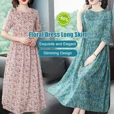 [Beleza Feminina] HFH Floral Print Long Maxi Dress Vestido Longo/Vestido Floral/Vestido Casual/Roupas Femininas