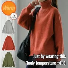[Tecido Suave] Suéter de malha feminino com gola alta/Estilo retrô/Ideal para dias frios