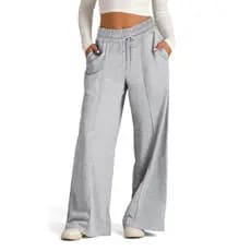 [Elegância Diária] Women's Casual Wide Leg Pants TieWaist Solid Color Calças/Soltas/Moda/Feminina