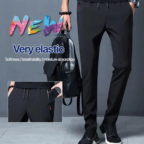 [Tecido Ice Silk] Men's Ice Silk Summer Sports Pants Casual Ankle-Length Trousers with Zip Detail/Leve/Confortável/Secag
