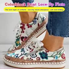 [Para Uso Diário] Nuevo Plano Impreso Colorido Zapatos Con Cordones Para Mulheres/Tênis Baixos/Sapatos Casuais
