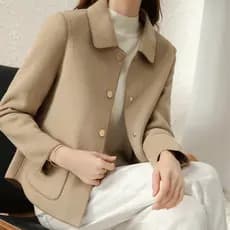 【Estilo Atemporal】Double-Sided Tweed Jacket - Loose Fit for Spring/Fall Jaqueta/Curta/Simples/Para Todas As Estações