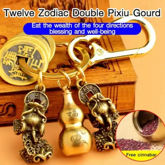 [Presente Perfeito] Zodiac Double Bravery Keychain/Chaveiro de Zodíaco/Latão/Porta-Chaves