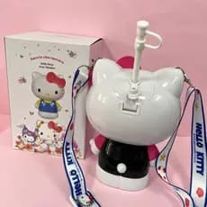 Copo de palha com alça de desenho animado em formato tridimensional Hello Kitty com forro e escova de copo Copo de água