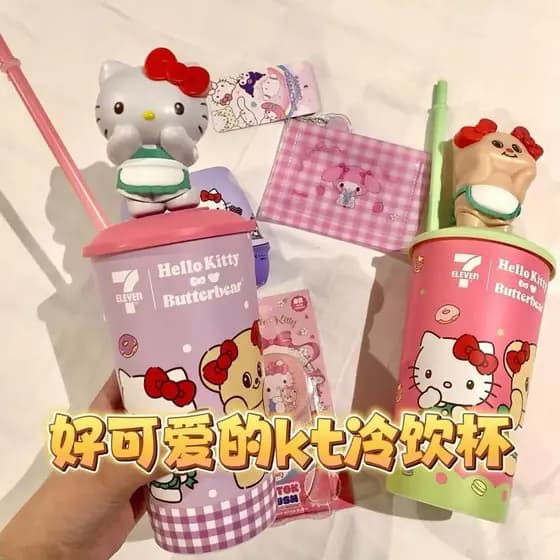 😉7-11HelloKitty Cup Kt Cat Straw Cup Copo de bebida de verão de alto valor Tailândia Kitty Cat Cup