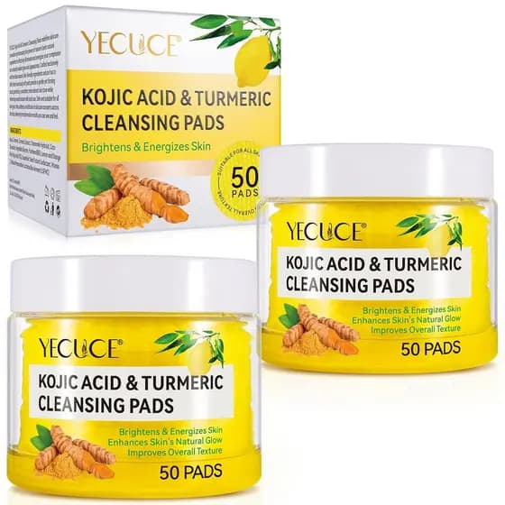 Pads de Limpeza com Cúrcuma, 50 Unidades de Pads de Limpeza com Ácido Kójico e Cúrcuma, Pads Faciais com Vitamina B5, Vi