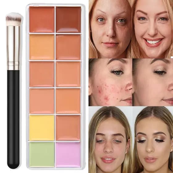Paleta de Corretivo com 12 Cores e Pincel para Corretivo, Kit de Maquiagem para Contorno em Creme, Corretivo para Tatuag