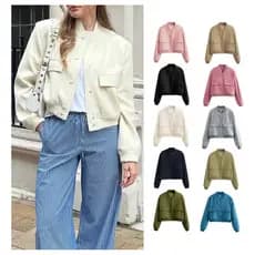 【Estilo Versátil】Colarinho Alto/Jaqueta Feminina Unissex/Estilo Casual/Bolsos Grandes/Roupas Femininas